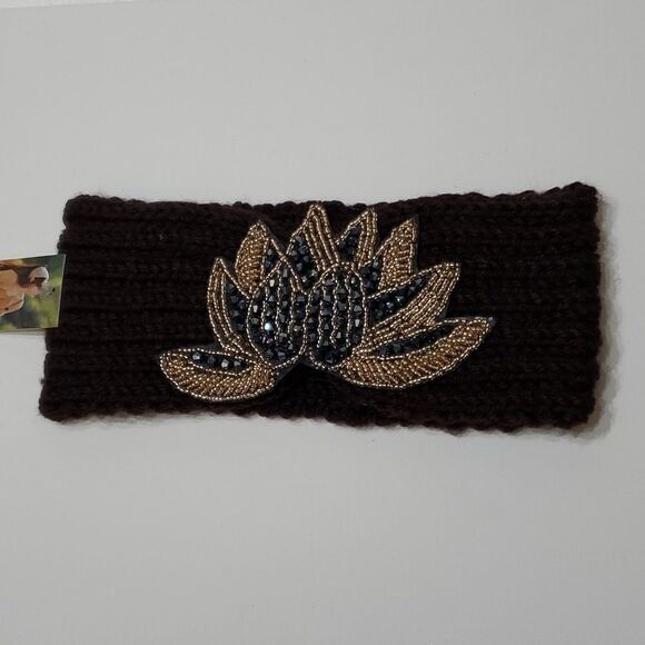 SALE Black Rhinestone Bling Knit Head Wrap Ski HeadBand - Picture 5 of 8